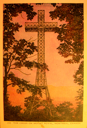 Postcard of cross on Mount Royal